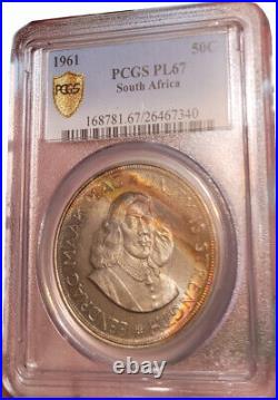 Large Crown 1961 Silver 50 Cents Pl67 Pcgs South Africa 50c Prooflike