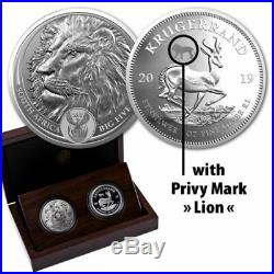 Lion & Krugerrand Privy South Africa 2019 2 X 5 Rand 1 Oz Proof Silver Coin