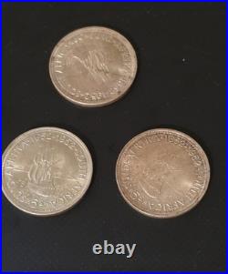 Lot Of 3 South Africa 1952 5 Shillings Silver Coins Circulated 50% Silver