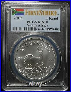 Lot of (2) Dates 2018 2019 South Africa Silver Krugerrand PCGS MS70 FIRST STRIKE
