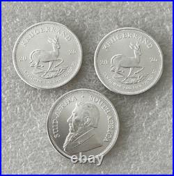 Lot of 3 Silver 2026 South Africa. 999 fine Silver Krugerrand 1 oz 1 Rand coins