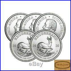 Lot of 5 2020 South Africa Silver Krugerrand 1 oz Silver 1 Rand, BU #18307