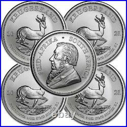 Lot of 5 2021 1 oz South African Krugerrand. 999 Fine Silver BU Coin BRAND NEW