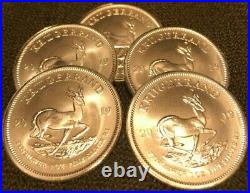 Lot of 5 Silver 2019 South Africa 1 oz Silver Krugerrand. 999 fine 1 Rand coins