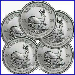 Lot of 5 Silver 2020 South Africa 1 oz Silver Krugerrand. 999 fine 1 Rand coins