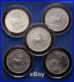 Lot of 5 South Africa Kruggerands 1 oz. Silver in capsule. Total of 5 ounces