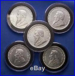 Lot of 5 South Africa Kruggerands 1 oz. Silver in capsule. Total of 5 ounces