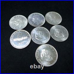Lot of (7) South Africa 5 Shillings / 50 Cent. 500 Silver Coins 1951-1964