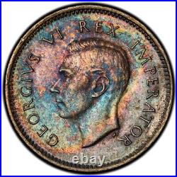 MS62 1943 South Africa Silver 3 Pence, PCGS Secure- Rainbow Toned