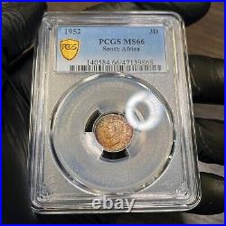 MS66 1952 South Africa Silver 3 Pence, PCGS Trueview- Rainbow Toned TOP POP