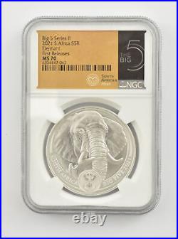 MS70 2021 South Africa 5 Rand Silver Big 5 Elephant FR Series II NGC COA 4972