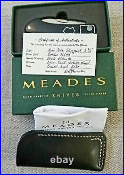 Meades Mini Dino Custom Knife, 3.625. Black Micarta. Silver Twill FC skeletons