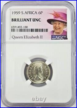 NGC BU 1959 South Africa 6 Pence BRILLIANT UNC QUEEN ELIZABETH II KEY DATE