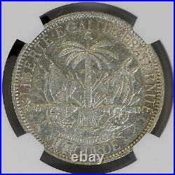 NGC Haiti 1882 1 Gourde Silver Coin Nice Lustre Scarce AU55