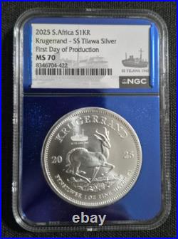 NGC MS 70 2025 S. Africa Krugerrand 1 oz. 999 Silver SS Tilawa Privy First Day