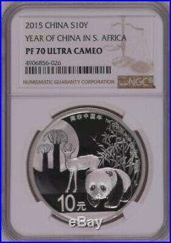 NGC PF70 2015 China South Africa Panda 1oz Silver Coin with COA