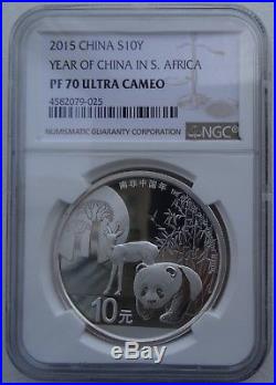 NGC PF70 China 2015 South Africa Panda Springbok Silver Coin 1oz 10 Yuan COA