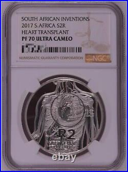 NGC PF70 South Africa 2 Rand 2017 Silver Coin INVENTIONS Series Heart Transplant