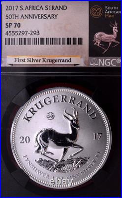 NGC SP-70! SOUTH AFRICA 2017 50th ANNIVERSARY PRIVY 1 OZ. 999 SILVER KRUGERRAND