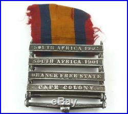 Named Queen's South Africa Medal Silver Anglo-Boer War + 4 Clasps & Ribbon