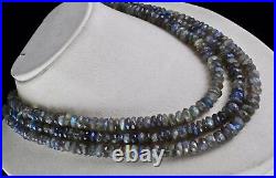 Natural Labradorite Beads Faceted Round 1001 Carats Gemstone Silver Necklace
