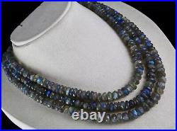 Natural Labradorite Beads Faceted Round 1001 Carats Gemstone Silver Necklace