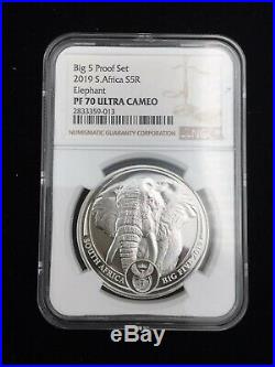 Ngc Pf70 2019 1 Oz South Africa Big Five Elephant. 999 Silver Proof Coin