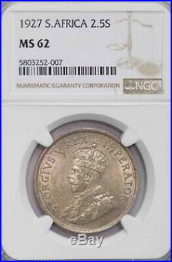 Ngc-ms62 1927 South Africa 2.5shillings Silver Key Date Luster Unc
