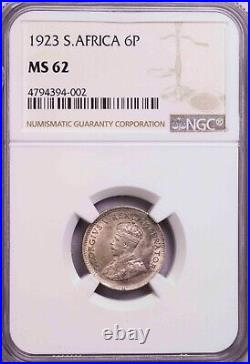 Ngc-ms62/63 1923/1924 South Africa 6pence+2+2.5shillings Silver 4pcs Lot