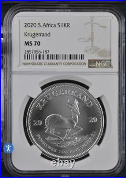 Only One On Ebay! Rare Brown Label 2020 South Africa Silver Krugerrand Ngc Ms70