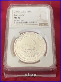 Only One On Ebay! Rare Brown Label 2020 South Africa Silver Krugerrand Ngc Ms70