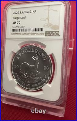 Only One On Ebay! Rare Brown Label 2020 South Africa Silver Krugerrand Ngc Ms70
