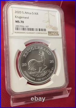 Only One On Ebay! Rare Brown Label 2020 South Africa Silver Krugerrand Ngc Ms70