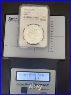 Only One On Ebay! Rare Brown Label 2020 South Africa Silver Krugerrand Ngc Ms70