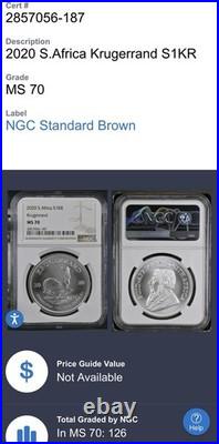 Only One On Ebay! Rare Brown Label 2020 South Africa Silver Krugerrand Ngc Ms70