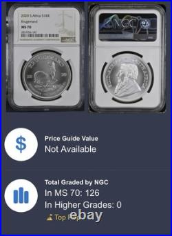 Only One On Ebay! Rare Brown Label 2020 South Africa Silver Krugerrand Ngc Ms70