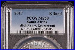 PCGS Graded MS68 South Africa 2017 Krugerrand 50th Anniversary 1oz Silver Coin