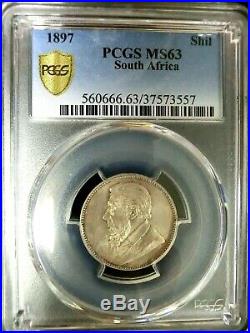 PCGS MS63 Secure-South Africa 1897 Arms Silver One Shilling BU Scarce