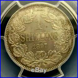 PCGS MS63 Secure-South Africa 1897 Arms Silver One Shilling BU Scarce