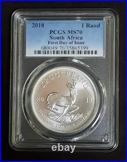 PCGS MS70 2018 Silver Krugerrand First Day of Issue FDOI