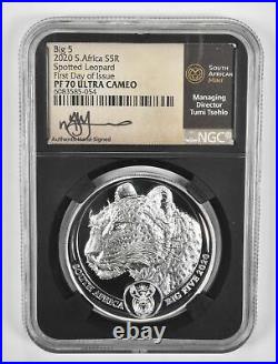 PF70 UCAM 2020 South Africa 5 Rand 1 Oz Silver Leopard 1st Releases NGC 1383