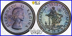 PR65 1955 South Africa Silver 1 Shilling Proof, PCGS Trueview- Pretty Toned