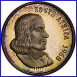 PR66DC 1968 South Africa Silver 1 Rand Proof, PCGS Secure- Pretty Rainbow Toned