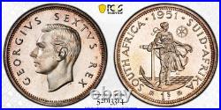 PR66 1951 South Africa Silver 1 Shilling Proof, PCGS Trueview- Nicely Toned