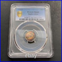 PR66 1952 South Africa Silver 3 Pence, PCGS Secure- Rainbow Toned Proof