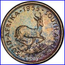 PR66 1955 South Africa Silver 5 Shilling Proof, PCGS Trueview- Pretty Toned