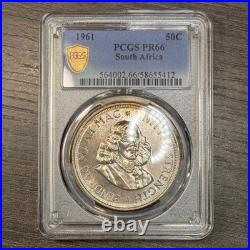 PR66 1961 South Africa 50 Cent Silver Proof, PCGS Trueview- Rainbow Toned
