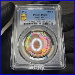 PR66 1969 South Africa 1 Rand Silver Proof, PCGS Trueview- Rainbow Toned