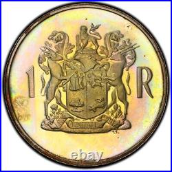 PR66 1969 South Africa 1 Rand Silver Proof, PCGS Trueview- Rainbow Toned
