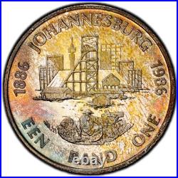 PR67CAM 1986 South Africa Silver Proof Rand, PCGS Trueview- Rainbow Toned